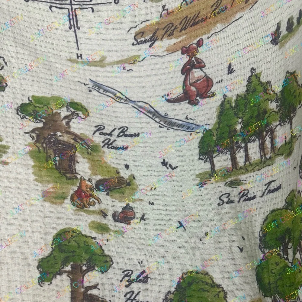Disneyland Winnie the Pooh Hundred Acre Wood Map Cream Cotton Throw Blanket